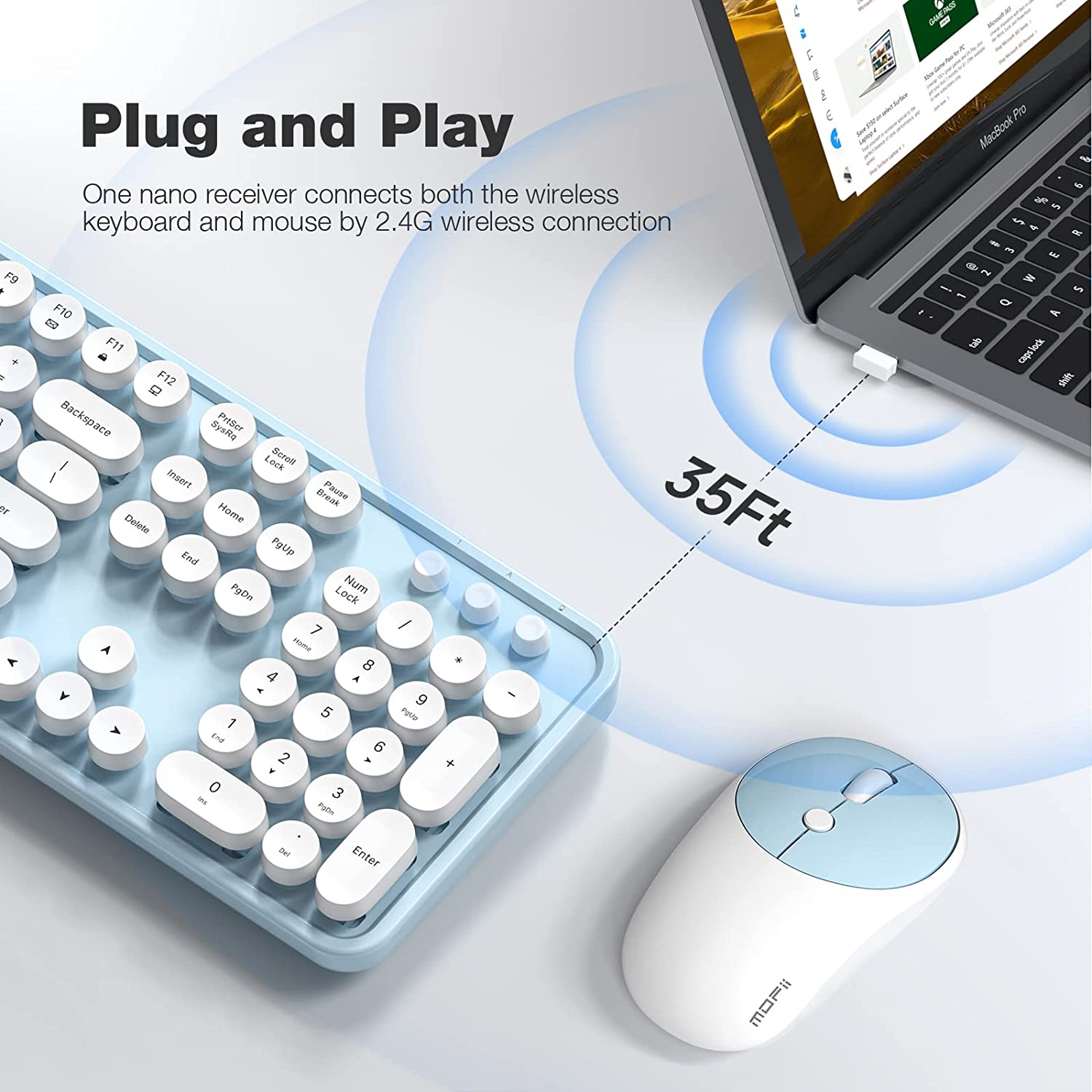 MOFII Wireless Keyboard and Mouse Combo,2.4GHz Retro Full-Size Wireless Keyboard with Number Pad and Cute Wireless Mouse for Computer PC Desktops Laptop WindowsxP/7/8/10(Milk Tea Colorful-B)