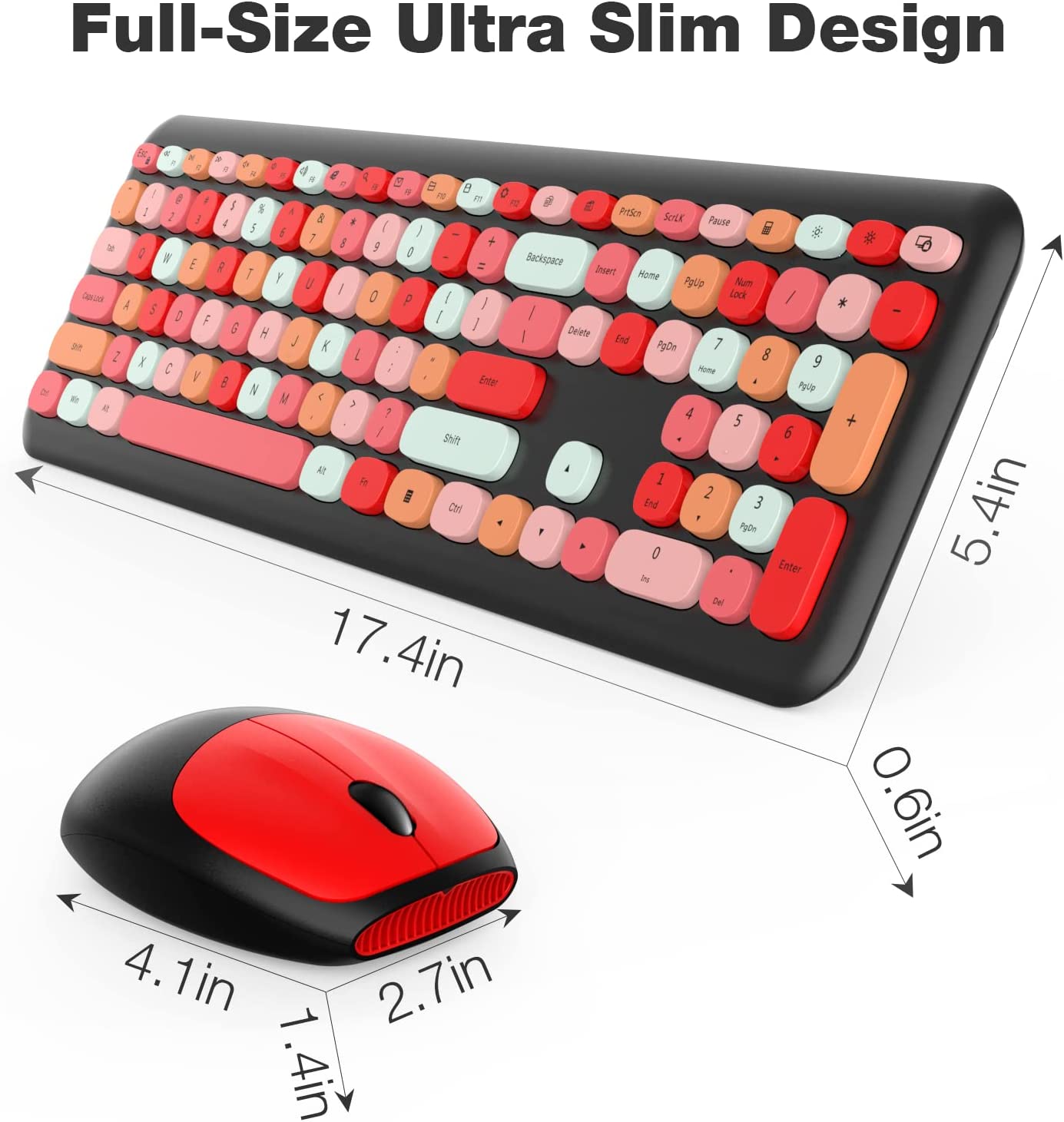 MOFII Wireless Keyboard and Mouse Combo,2.4GHz Retro Full-Size Wireless Keyboard with Number Pad and Cute Wireless Mouse for Computer PC Desktops Laptop WindowsxP/7/8/10(Milk Tea Colorful-B)