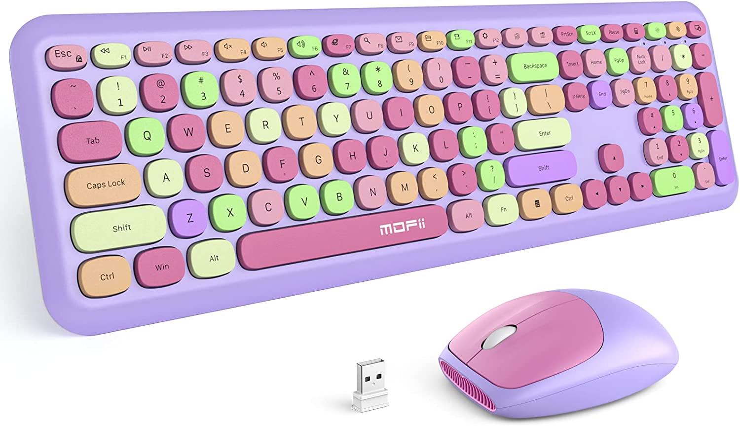 MOFII Wireless Keyboard and Mouse Combo,2.4GHz Retro Full-Size Wireless Keyboard with Number Pad and Cute Wireless Mouse for Computer PC Desktops Laptop WindowsxP/7/8/10(Milk Tea Colorful-B)