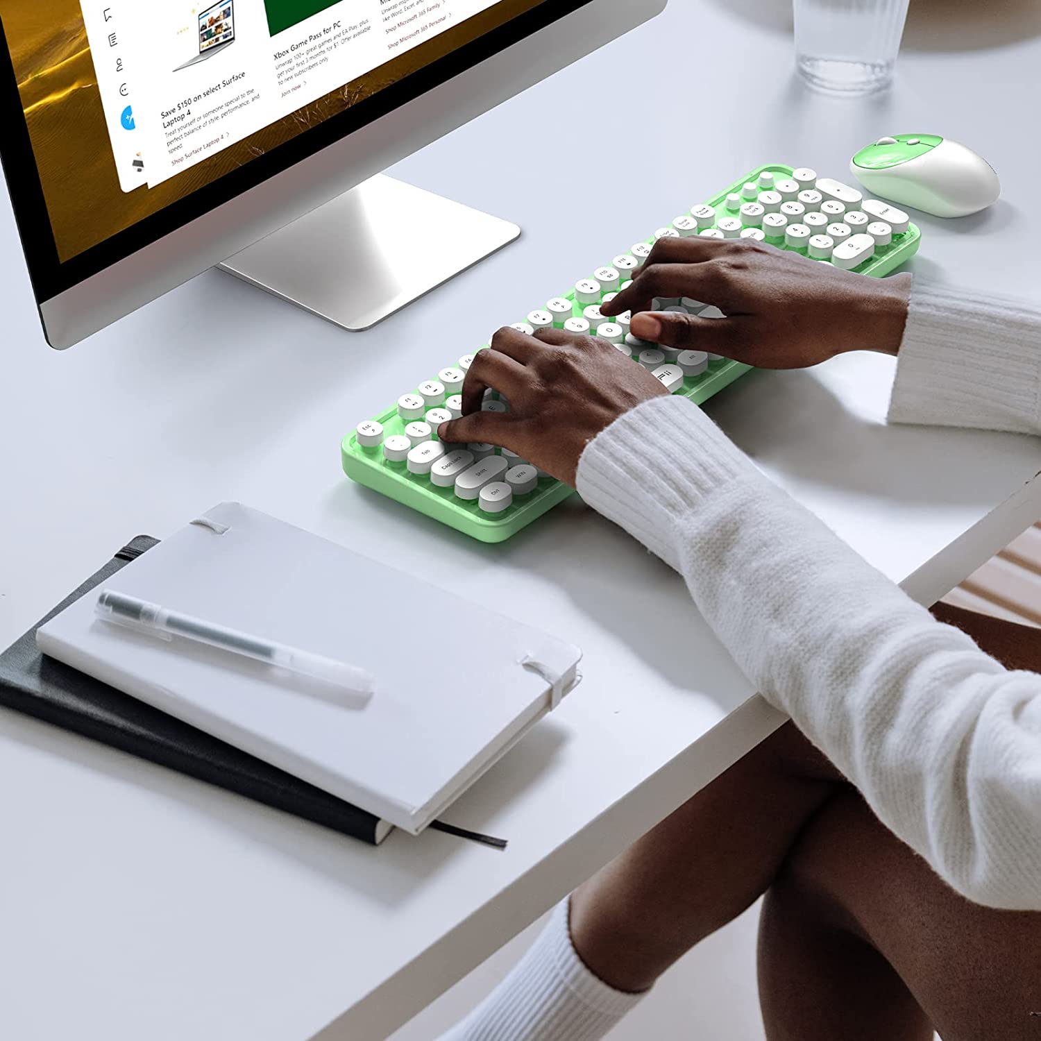 MOFII Wireless Keyboard and Mouse Combo,2.4GHz Retro Full-Size Wireless Keyboard with Number Pad and Cute Wireless Mouse for Computer PC Desktops Laptop WindowsxP/7/8/10(Milk Tea Colorful-B)