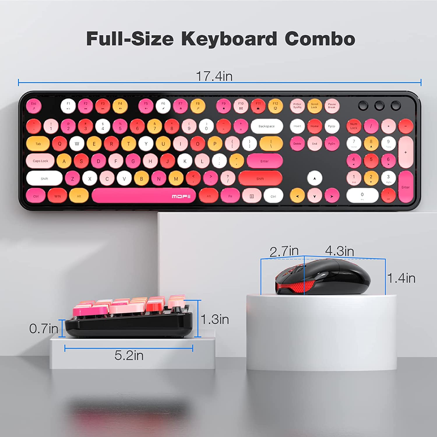 MOFII Wireless Keyboard and Mouse Combo,2.4GHz Retro Full-Size Wireless Keyboard with Number Pad and Cute Wireless Mouse for Computer PC Desktops Laptop WindowsxP/7/8/10(Milk Tea Colorful-B)