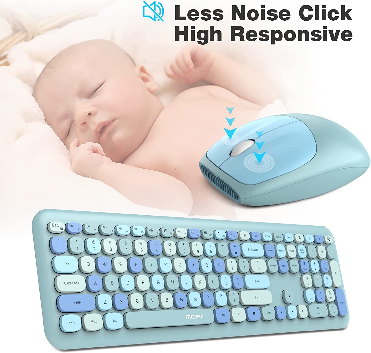 MOFII Wireless Keyboard and Mouse Combo,2.4GHz Retro Full-Size Wireless Keyboard with Number Pad and Cute Wireless Mouse for Computer PC Desktops Laptop WindowsxP/7/8/10(Milk Tea Colorful-B)