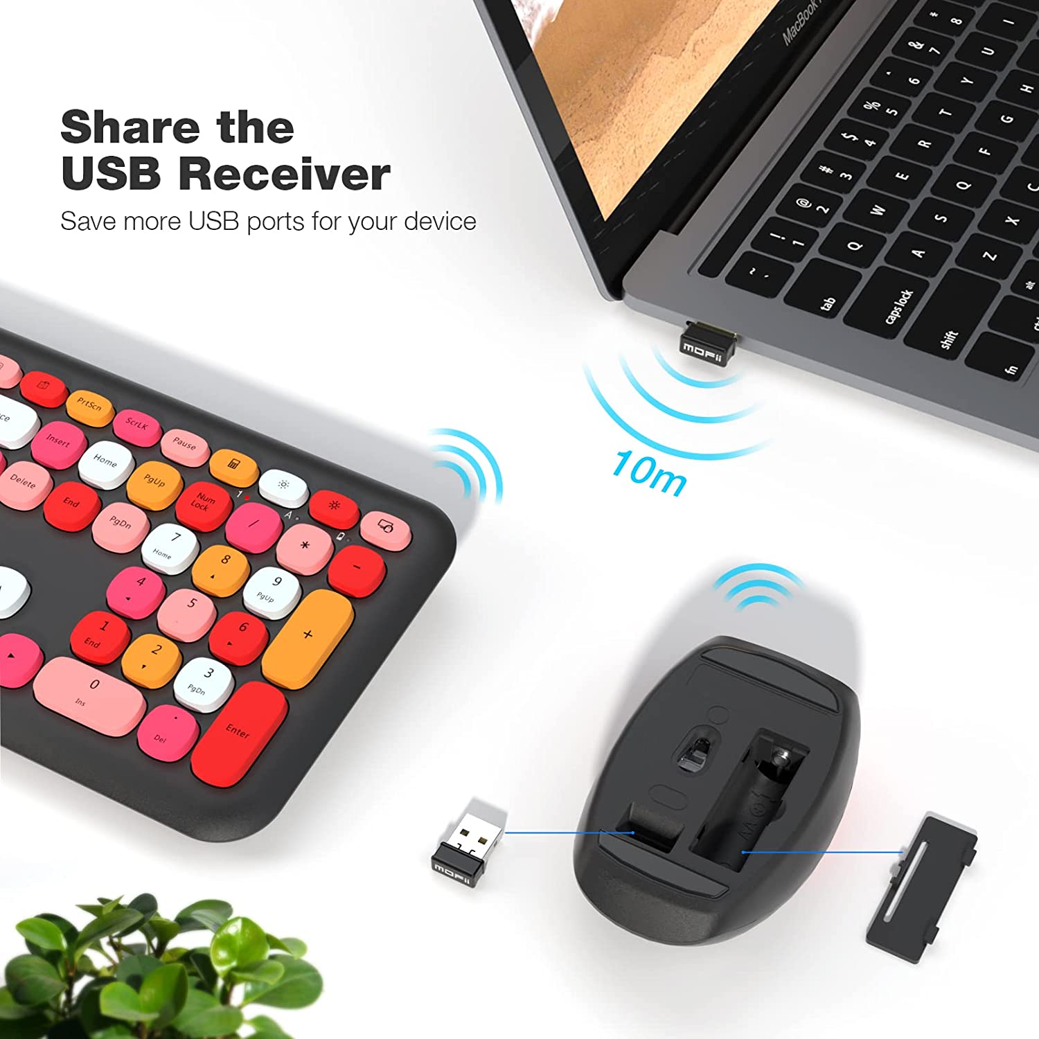 MOFII Wireless Keyboard and Mouse Combo,2.4GHz Retro Full-Size Wireless Keyboard with Number Pad and Cute Wireless Mouse for Computer PC Desktops Laptop WindowsxP/7/8/10(Milk Tea Colorful-B)