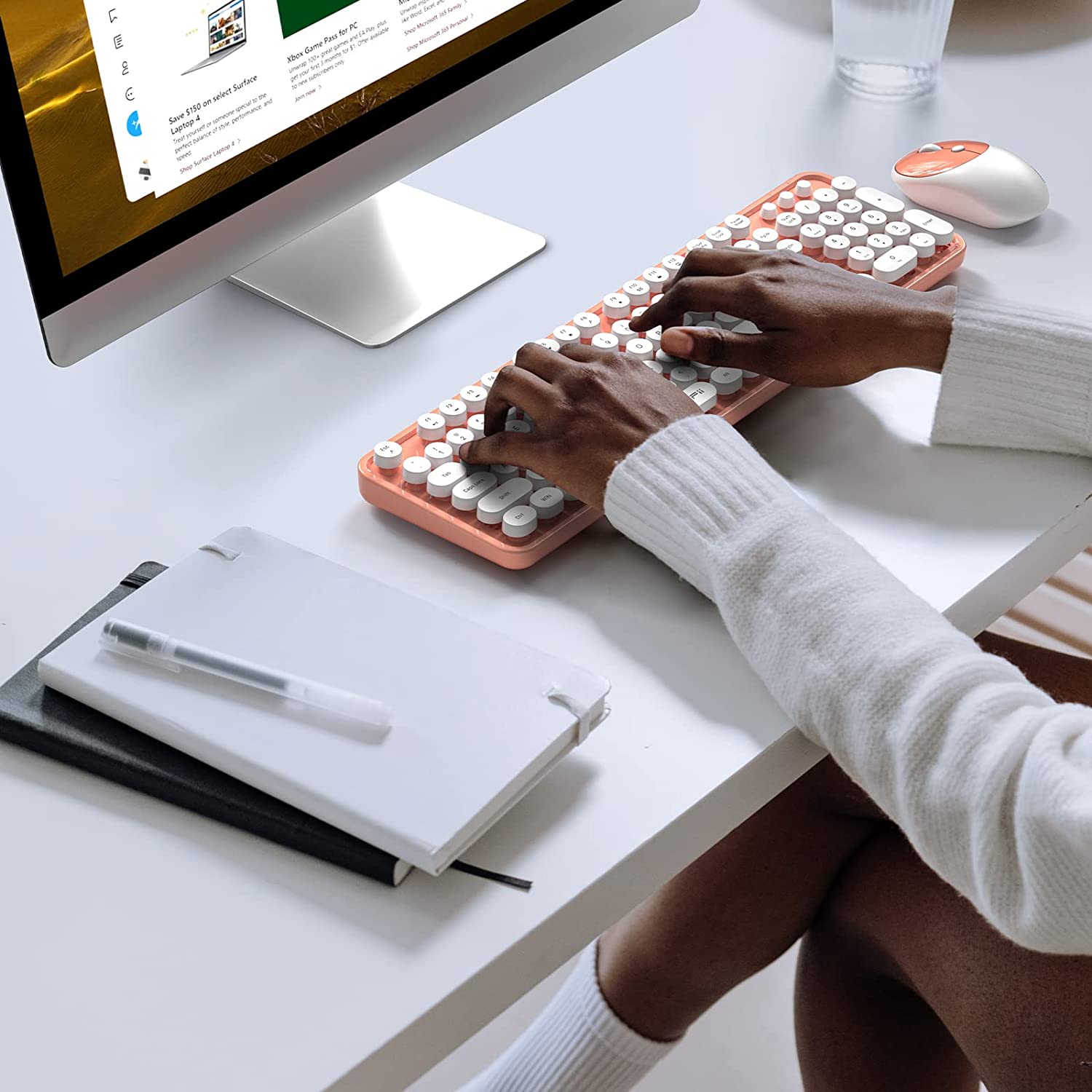 MOFII Wireless Keyboard and Mouse Combo,2.4GHz Retro Full-Size Wireless Keyboard with Number Pad and Cute Wireless Mouse for Computer PC Desktops Laptop WindowsxP/7/8/10(Milk Tea Colorful-B)