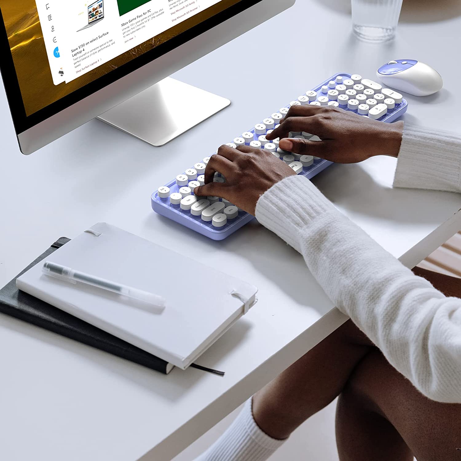 MOFII Wireless Keyboard and Mouse Combo,2.4GHz Retro Full-Size Wireless Keyboard with Number Pad and Cute Wireless Mouse for Computer PC Desktops Laptop WindowsxP/7/8/10(Milk Tea Colorful-B)