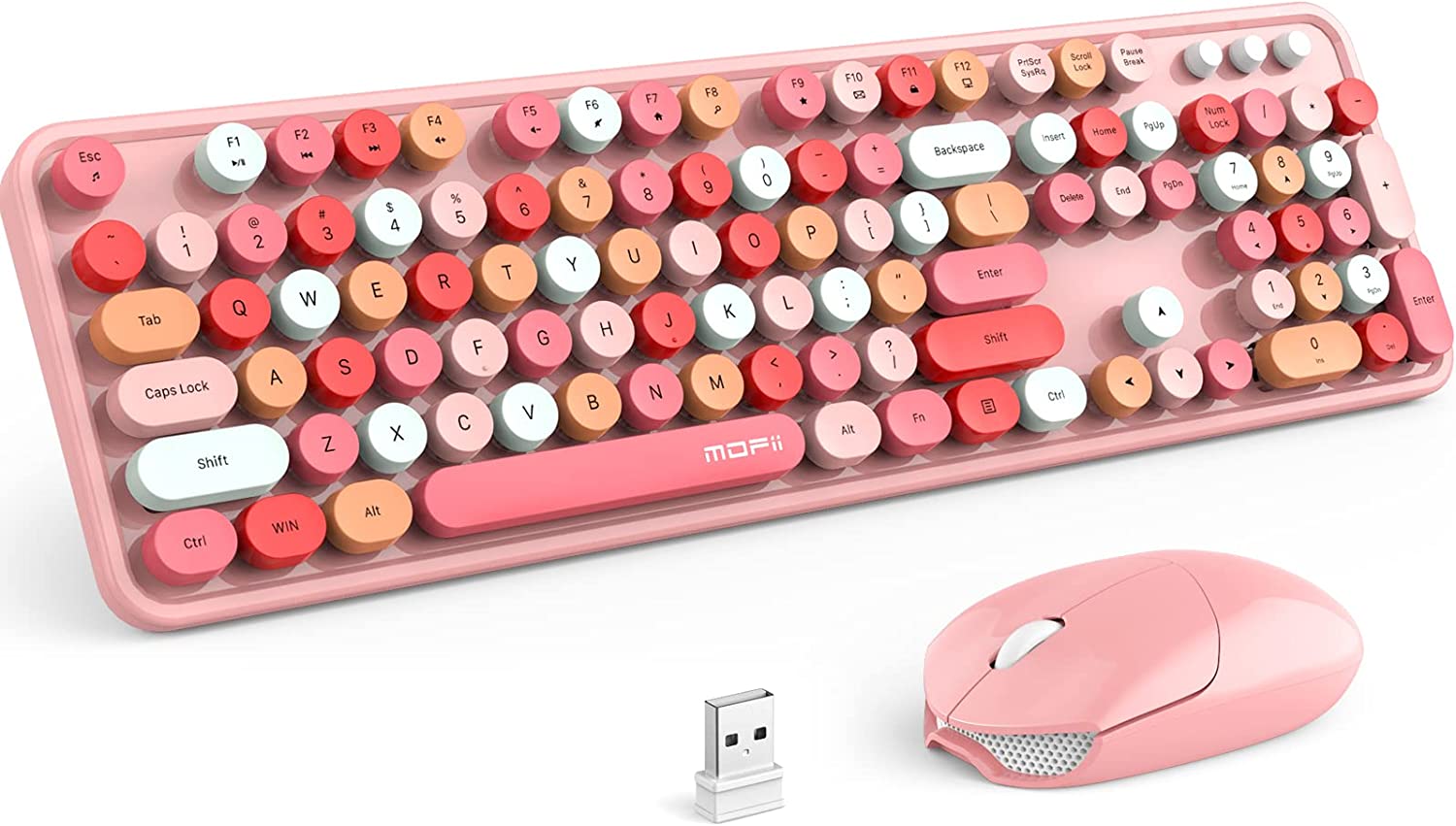 MOFII Wireless Keyboard and Mouse Combo,2.4GHz Retro Full-Size Wireless Keyboard with Number Pad and Cute Wireless Mouse for Computer PC Desktops Laptop WindowsxP/7/8/10(Milk Tea Colorful-B)