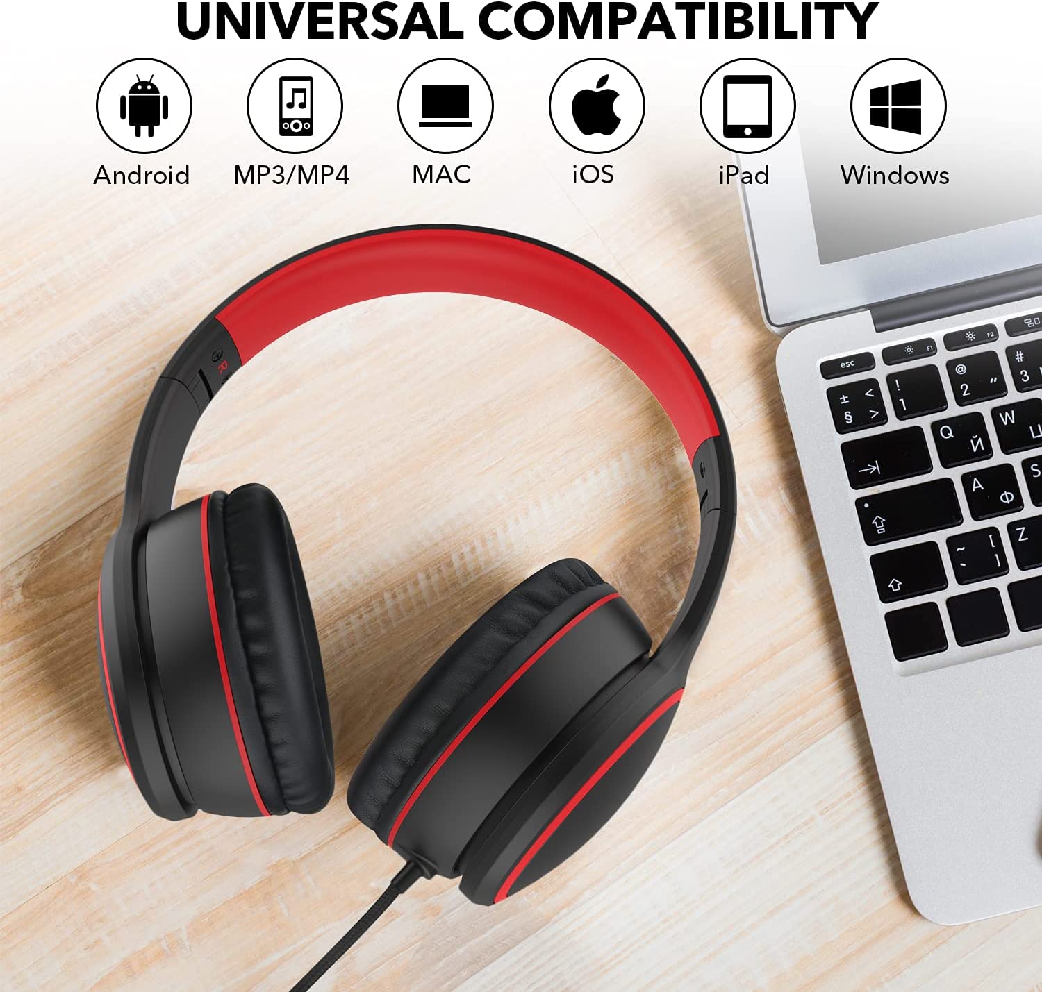 RORSOU R10 On-Ear Headphones with Microphone, Lightweight Folding Stereo Bass Headphones with 1.5M No-Tangle Cord, Portable Wired Headphones for Smartphone Tablet Computer MP3 / 4 (Black)