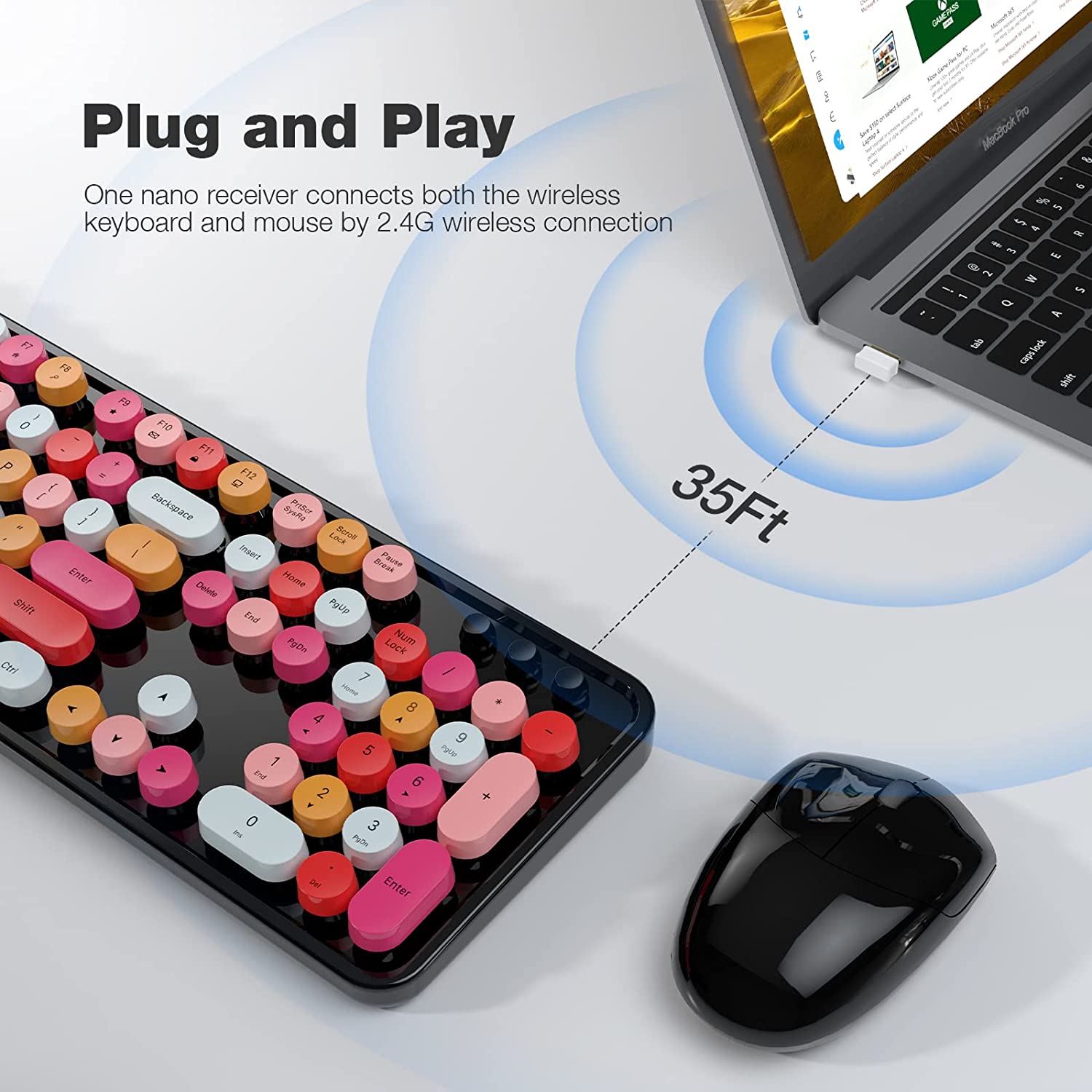 MOFII Wireless Keyboard and Mouse Combo,2.4GHz Retro Full-Size Wireless Keyboard with Number Pad and Cute Wireless Mouse for Computer PC Desktops Laptop WindowsxP/7/8/10(Milk Tea Colorful-B)