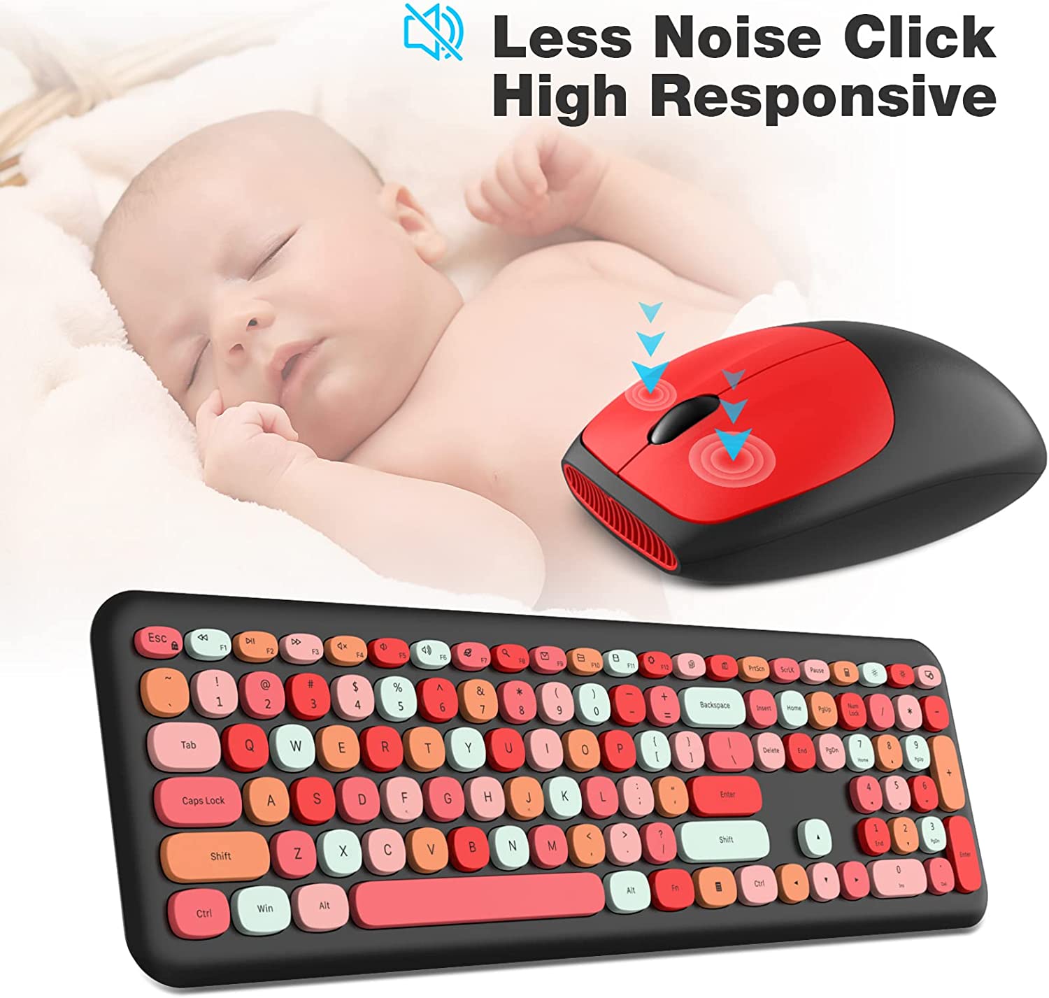 MOFII Wireless Keyboard and Mouse Combo,2.4GHz Retro Full-Size Wireless Keyboard with Number Pad and Cute Wireless Mouse for Computer PC Desktops Laptop WindowsxP/7/8/10(Milk Tea Colorful-B)