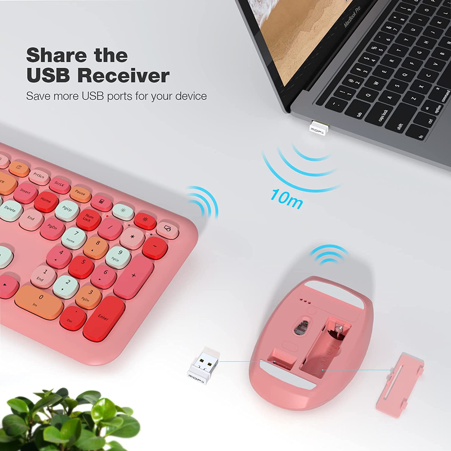 MOFII Wireless Keyboard and Mouse Combo,2.4GHz Retro Full-Size Wireless Keyboard with Number Pad and Cute Wireless Mouse for Computer PC Desktops Laptop WindowsxP/7/8/10(Milk Tea Colorful-B)