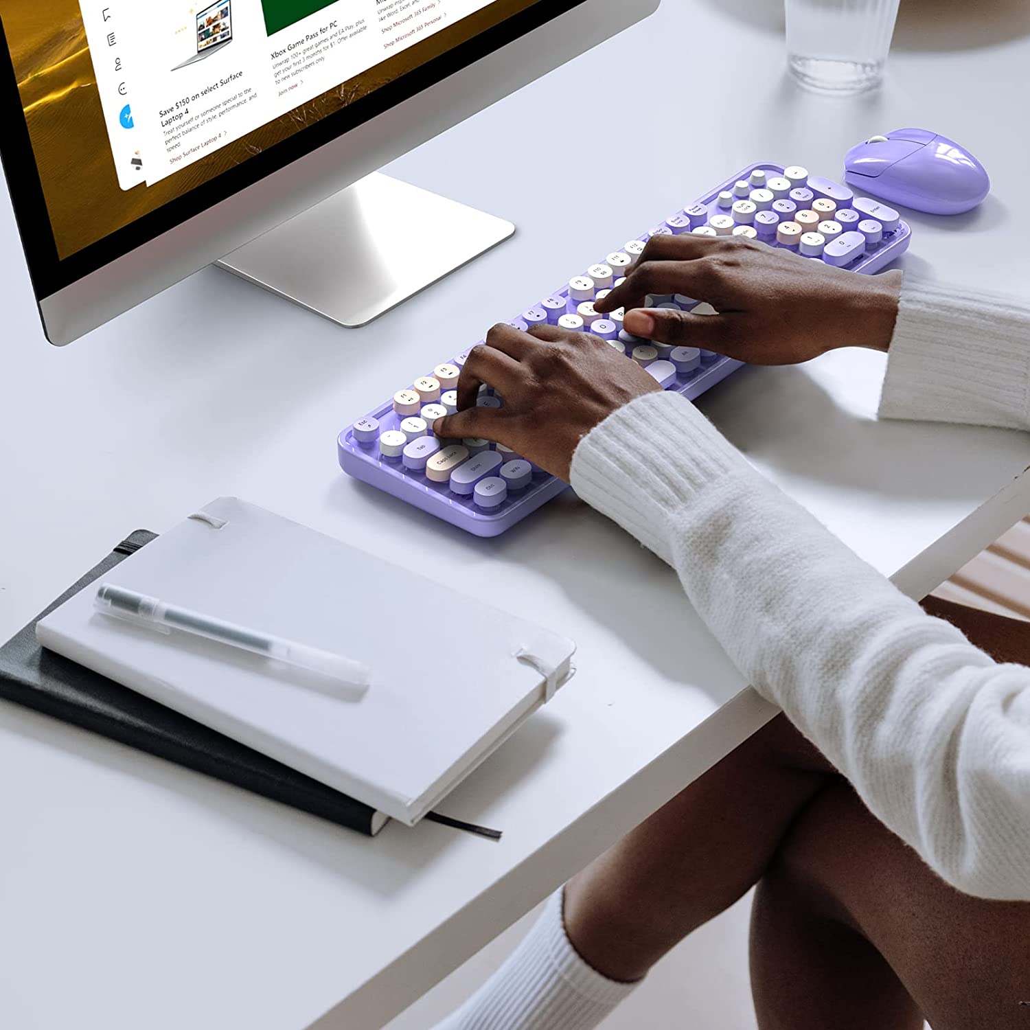 MOFII Wireless Keyboard and Mouse Combo,2.4GHz Retro Full-Size Wireless Keyboard with Number Pad and Cute Wireless Mouse for Computer PC Desktops Laptop WindowsxP/7/8/10(Milk Tea Colorful-B)