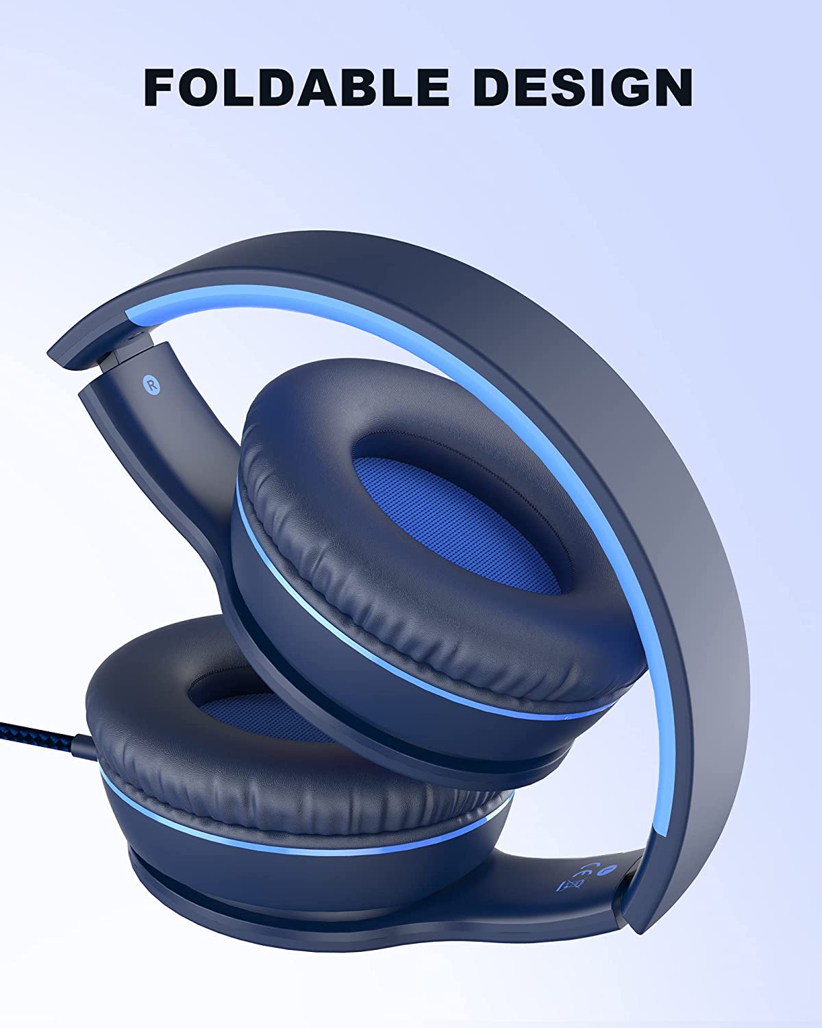 ELECDER i45 On-Ear Headphones with Microphone - Foldable Stereo Bass Headphones with No-Tangle 1.5M Cord, 3.5MM Jack, Portable Wired Headphones for School/Kids/Teens/Smartphones/Travel/Tablet - Blue