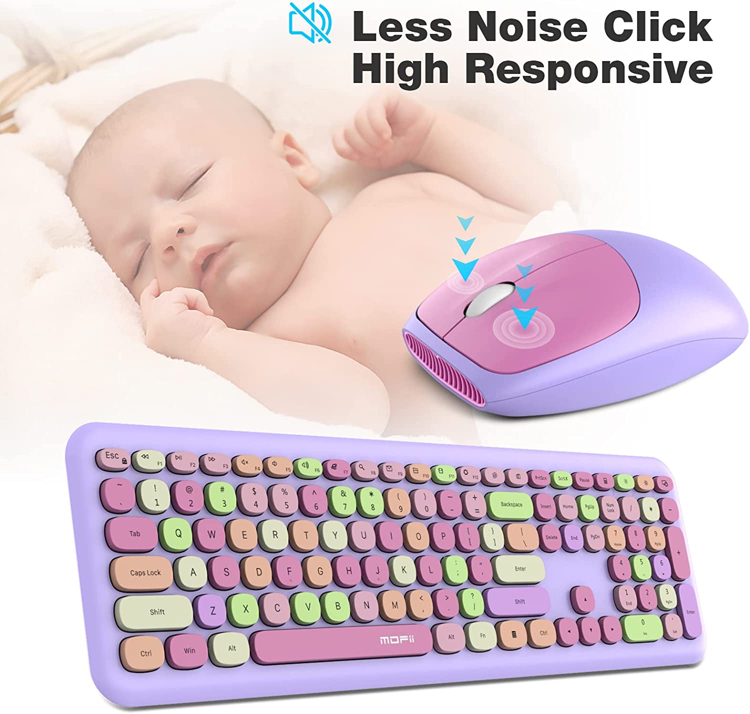 MOFII Wireless Keyboard and Mouse Combo,2.4GHz Retro Full-Size Wireless Keyboard with Number Pad and Cute Wireless Mouse for Computer PC Desktops Laptop WindowsxP/7/8/10(Milk Tea Colorful-B)