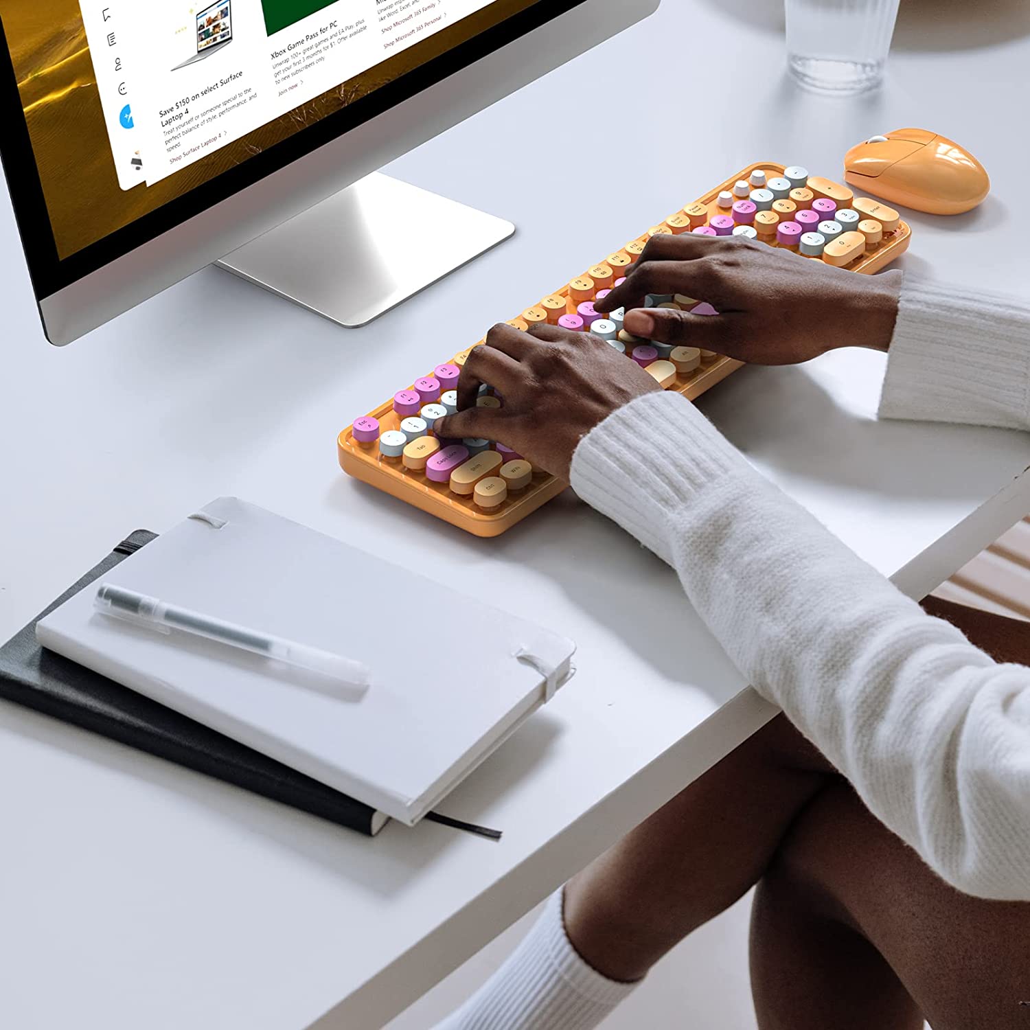 MOFII Wireless Keyboard and Mouse Combo,2.4GHz Retro Full-Size Wireless Keyboard with Number Pad and Cute Wireless Mouse for Computer PC Desktops Laptop WindowsxP/7/8/10(Milk Tea Colorful-B)
