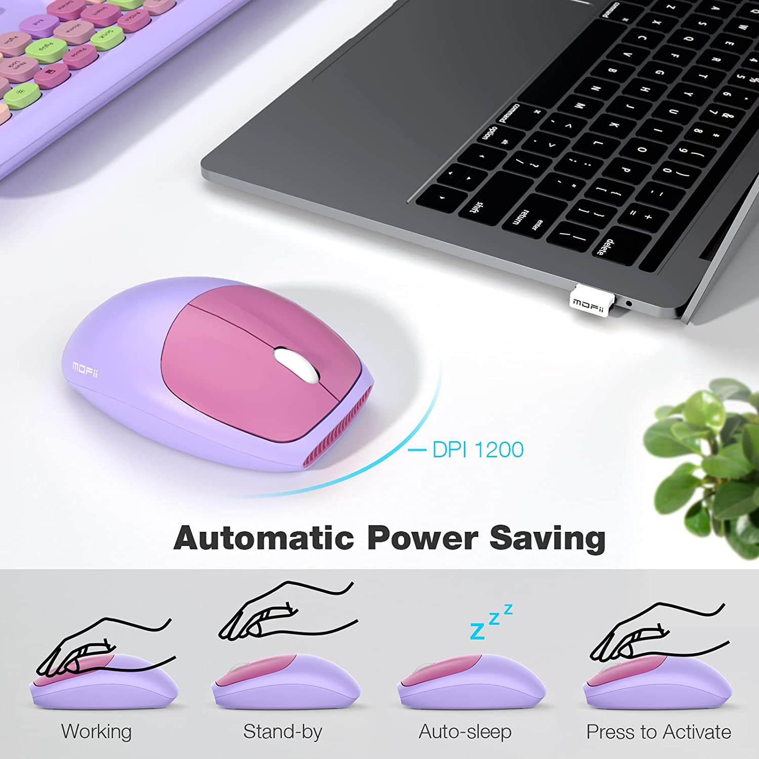 MOFII Wireless Keyboard and Mouse Combo,2.4GHz Retro Full-Size Wireless Keyboard with Number Pad and Cute Wireless Mouse for Computer PC Desktops Laptop WindowsxP/7/8/10(Milk Tea Colorful-B)