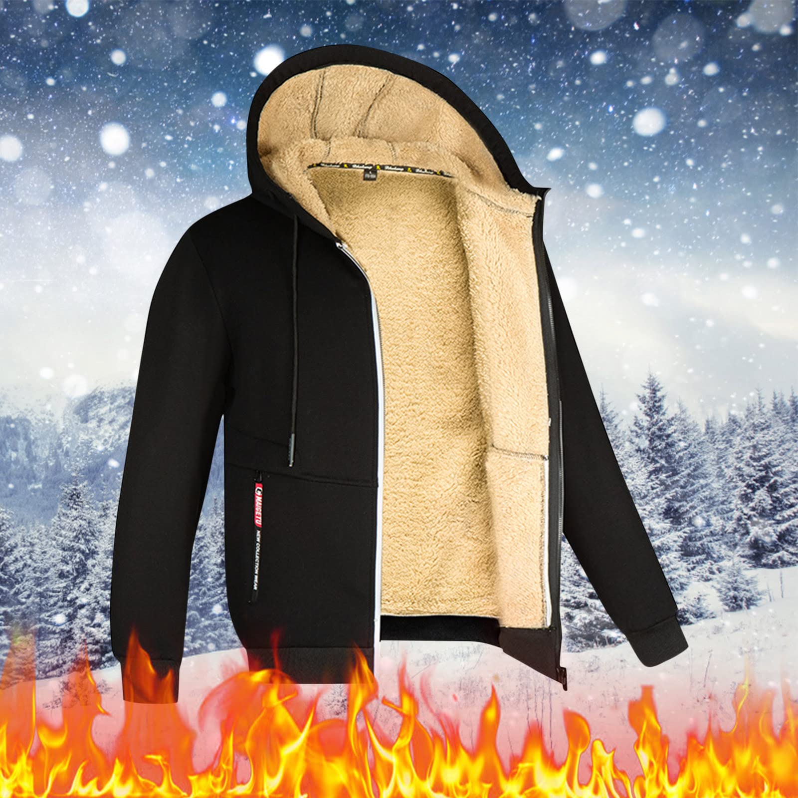 🔥70% off last day🔥Men's Oversized Hooded Fleece Jacket Thick Warm Fur Hooded Jacket