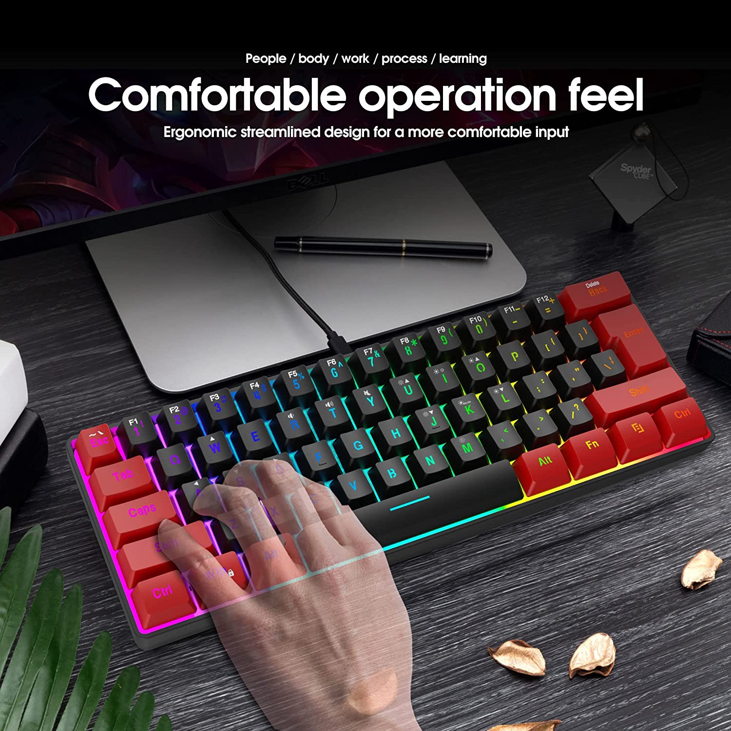 Snpurdiri 60% Wired Gaming Keyboard, RGB Backlit Ultra-Compact Mini Keyboard, Waterproof Small Compact 61 Keys Keyboard for PC/Mac Gamer, Typist, Travel, Easy to Carry on Business Trip(Black-White)