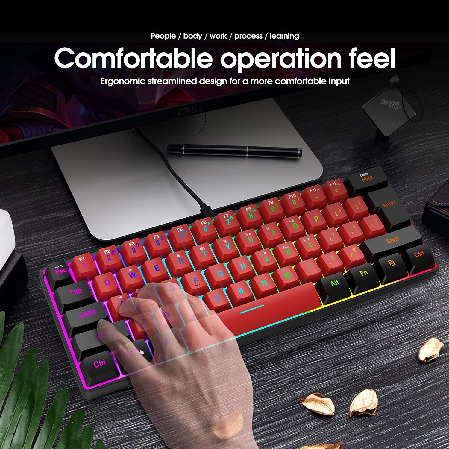 Snpurdiri 60% Wired Gaming Keyboard, RGB Backlit Ultra-Compact Mini Keyboard, Waterproof Small Compact 61 Keys Keyboard for PC/Mac Gamer, Typist, Travel, Easy to Carry on Business Trip(Black-White)