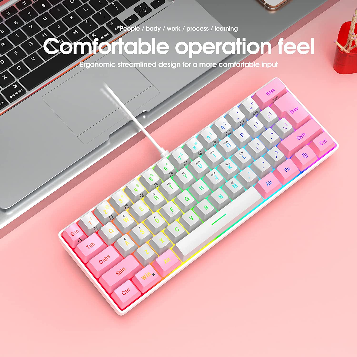 Snpurdiri 60% Wired Gaming Keyboard, RGB Backlit Ultra-Compact Mini Keyboard, Waterproof Small Compact 61 Keys Keyboard for PC/Mac Gamer, Typist, Travel, Easy to Carry on Business Trip(Black-White)