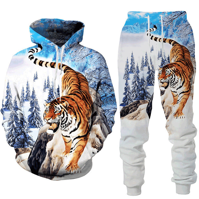 New Spring and Autumn Animal Wolf 3D Printing Hoodie Set: Casual Sports Couple Suit