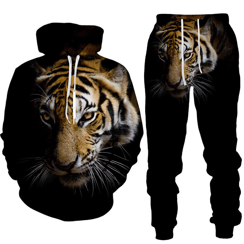New Spring and Autumn Animal Wolf 3D Printing Hoodie Set: Casual Sports Couple Suit
