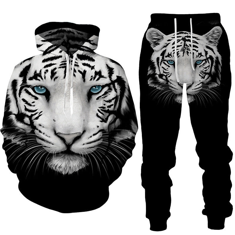 New Spring and Autumn Animal Wolf 3D Printing Hoodie Set: Casual Sports Couple Suit